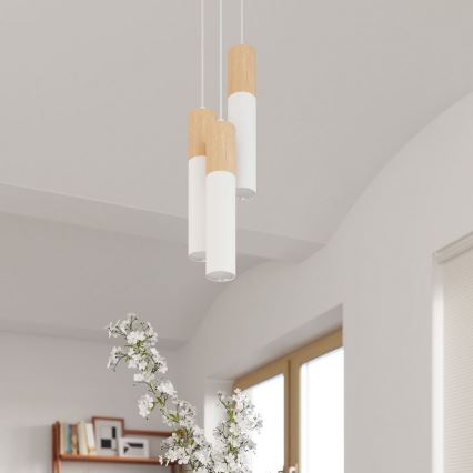 Candelabro suspenso PABLO 3xGU10/40W/230V branco/faia
