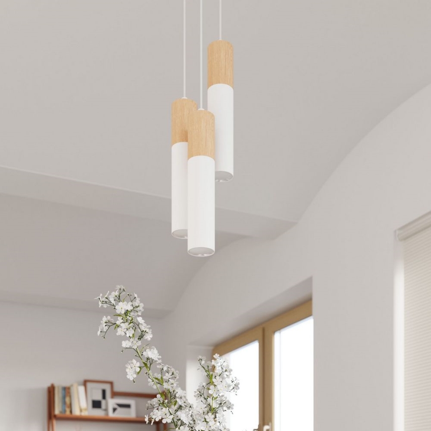 Candelabro suspenso PABLO 3xGU10/40W/230V branco/faia