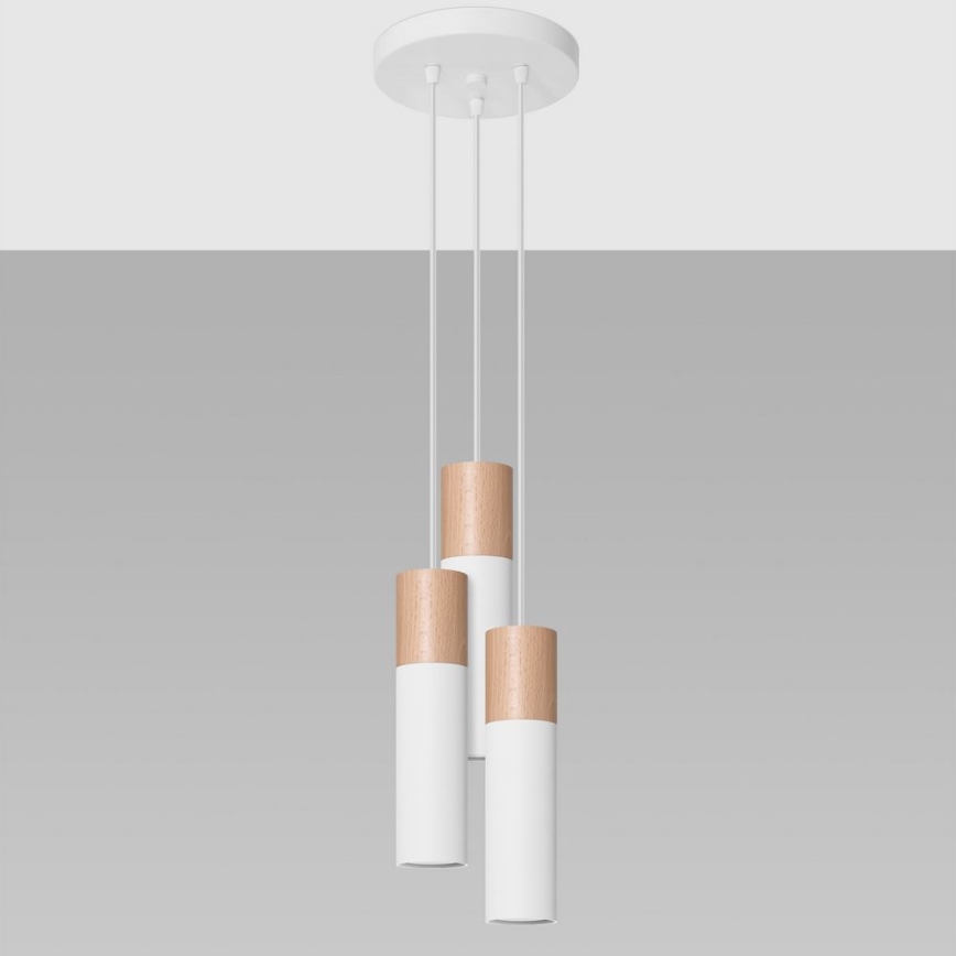 Candelabro suspenso PABLO 3xGU10/40W/230V branco/faia