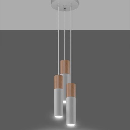 Candelabro suspenso PABLO 3xGU10/40W/230V branco/faia