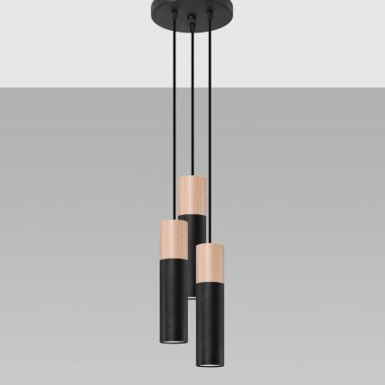 Candelabro suspenso PABLO 3xGU10/40W/230V preto/faia