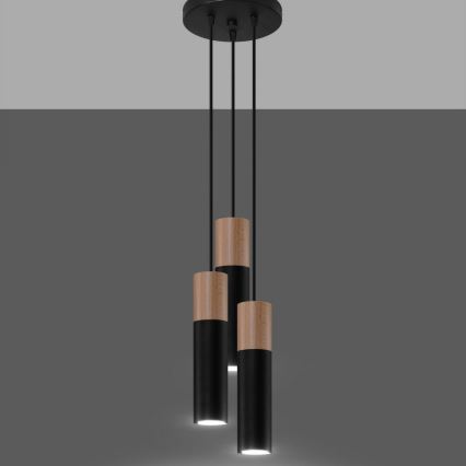 Candelabro suspenso PABLO 3xGU10/40W/230V preto/faia