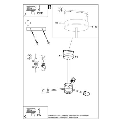 Candelabro suspenso LANGO 3xE27/60W/230V preto