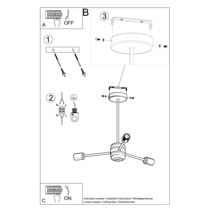 Candelabro suspenso LANGO 3xE27/60W/230V preto