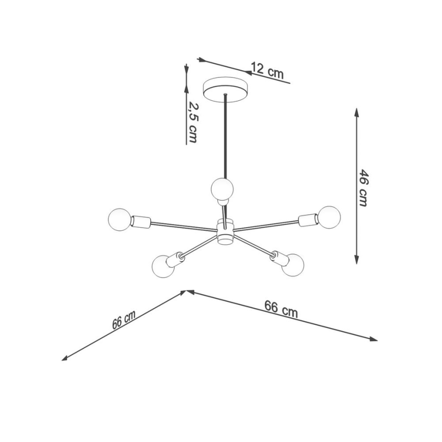 Candelabro suspenso LANGO 5xE27/60W/230V preto