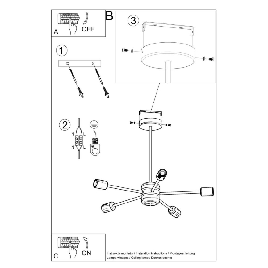 Candelabro suspenso LANGO 5xE27/60W/230V preto