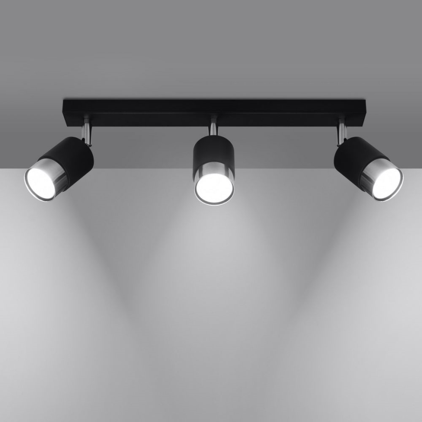 Foco NERO 3xGU10/40W/230V preto/cromado brilhante