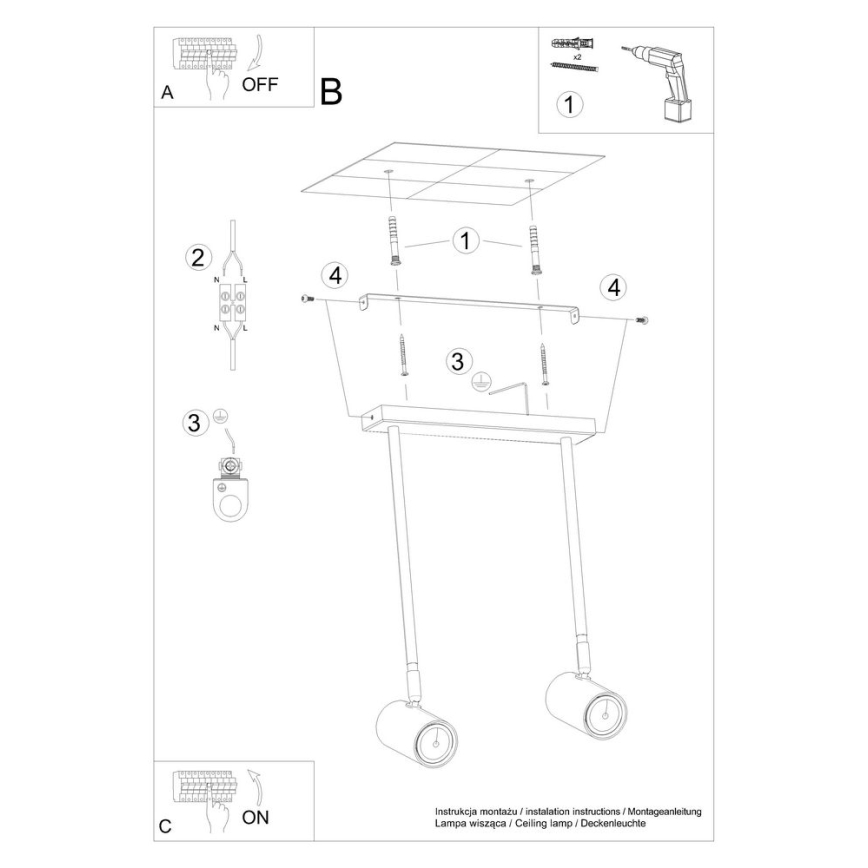 Candelabro suspenso NORANO 2xGU10/40W/230V preto