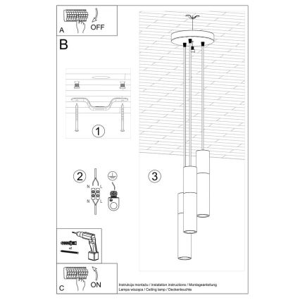 Candelabro suspenso BORGIO 3xGU10/40W/230V betão/metal preto