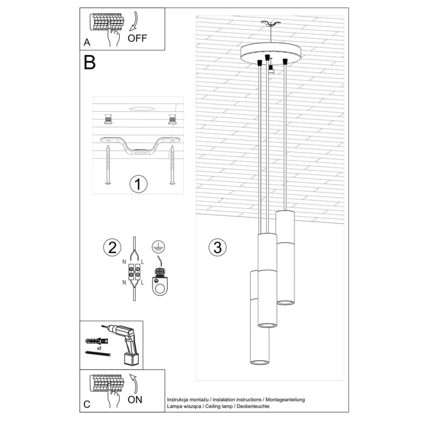 Candelabro suspenso BORGIO 3xGU10/40W/230V betão/metal preto