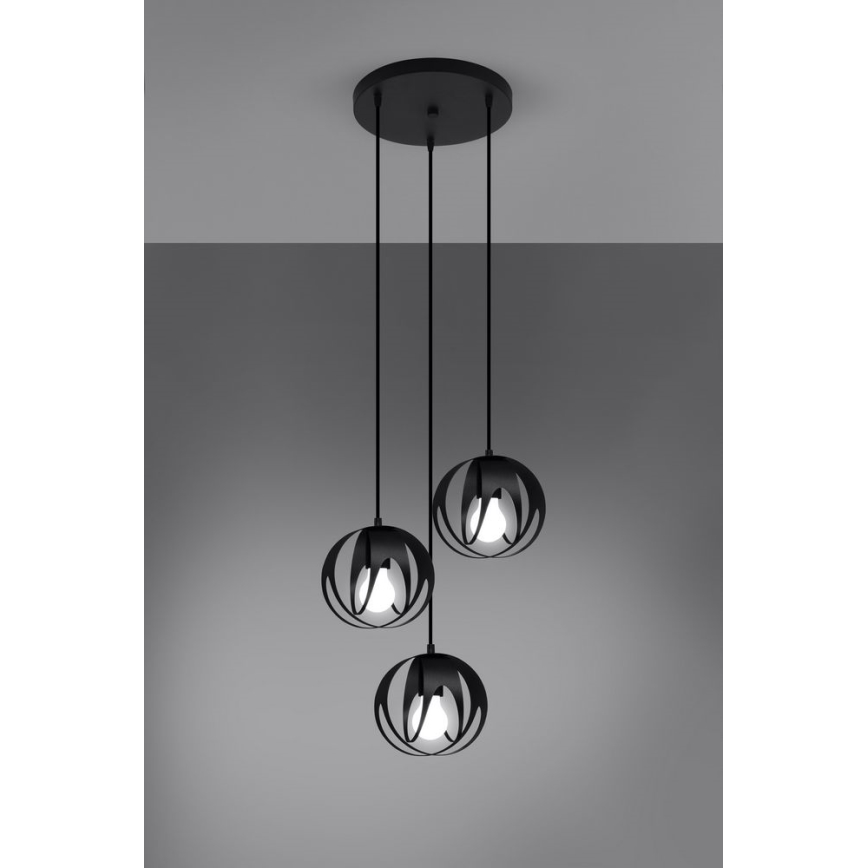 Candelabro suspenso TULOS 3xE27/60W/230V preto
