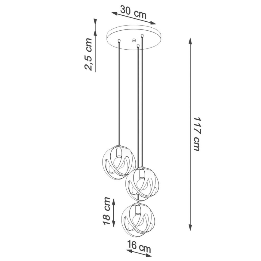 Candelabro suspenso TULOS 3xE27/60W/230V preto