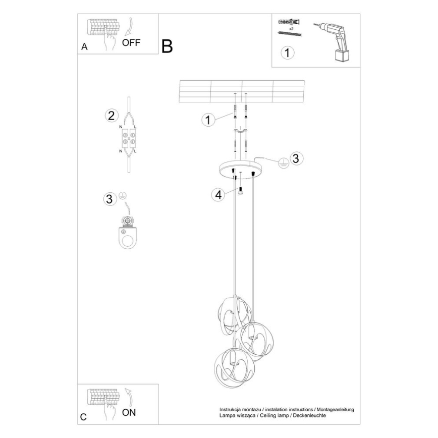 Candelabro suspenso TULOS 3xE27/60W/230V preto