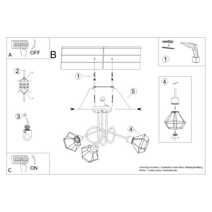 Candeeiro de teto em haste ARTEMIS 3xE14/40W/230V preto