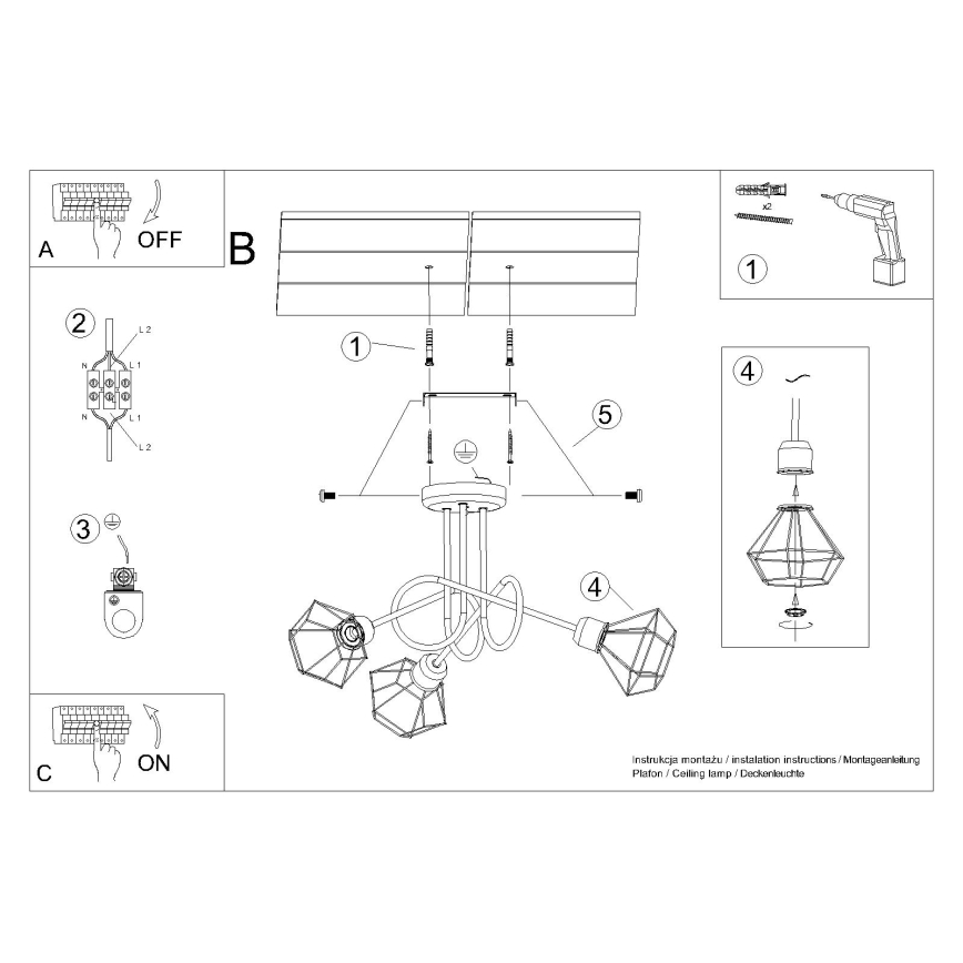 Candeeiro de teto em haste ARTEMIS 3xE14/40W/230V preto
