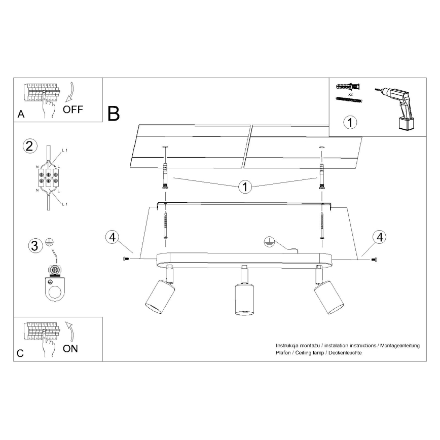 Foco FORNES 3xE27/60W/230V preto