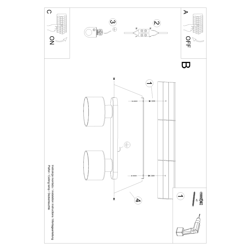 Iluminação de teto SAVAR 2xE27/60W/230V preto
