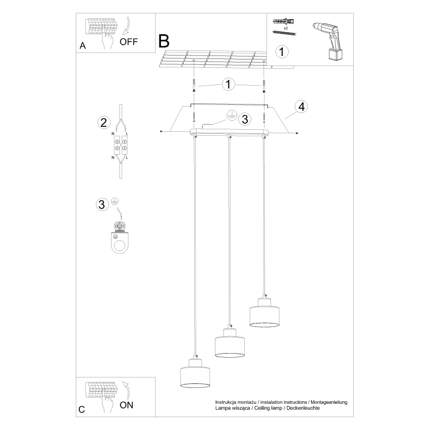 Candelabro suspenso SAVAR 3xE27/60W/230V preto