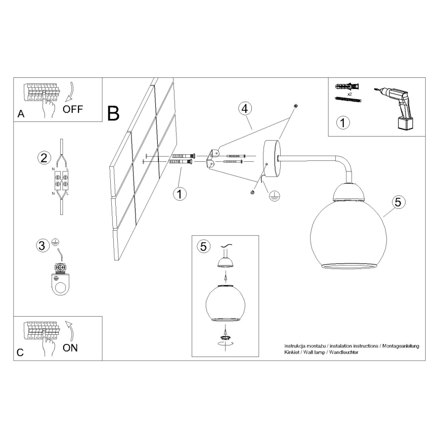 Candeeiro de parede ALINO 1xE27/60W/230V preto