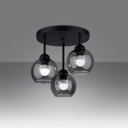 Candeeiro de teto em haste ALINO 3xE27/60W/230V preto