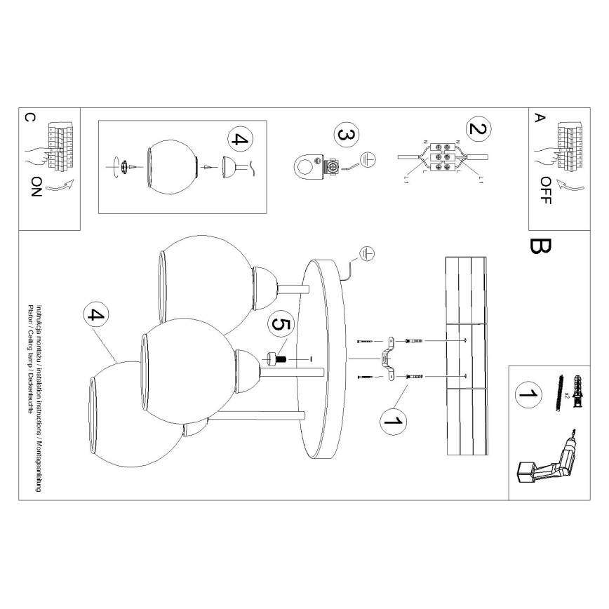 Candeeiro de teto em haste ALINO 3xE27/60W/230V preto