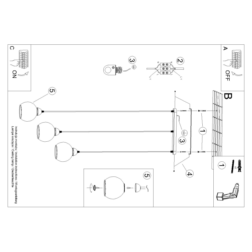 Candelabro suspenso ALINO 3xE27/60W/230V preto