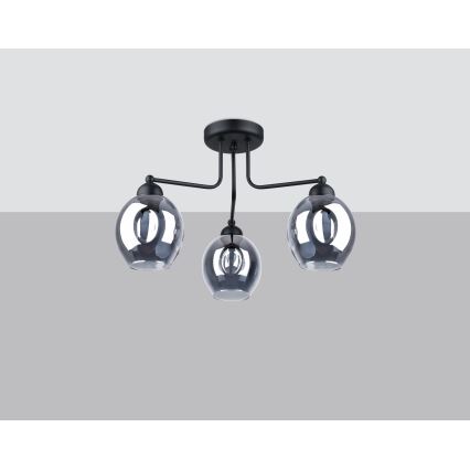 Candeeiro de teto com haste FILLAN 3xE27/60W/230V preto