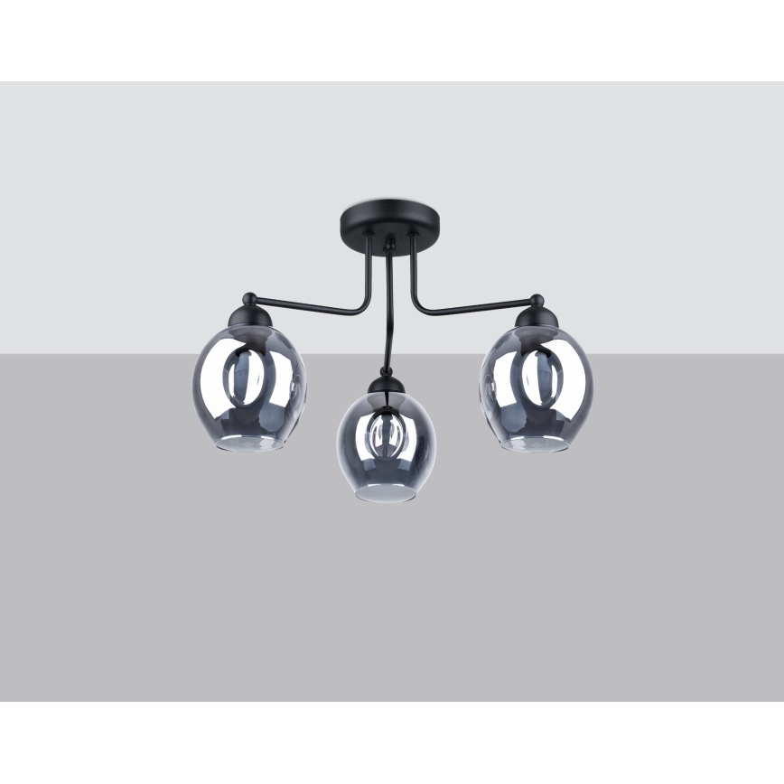 Candeeiro de teto com haste FILLAN 3xE27/60W/230V preto