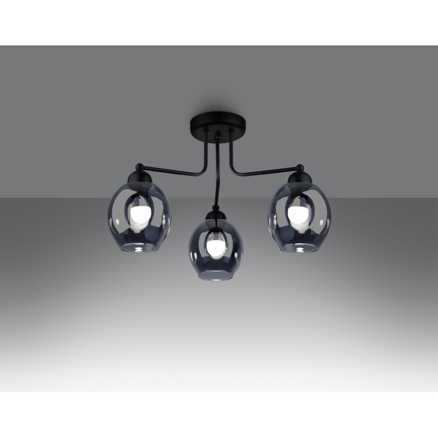 Candeeiro de teto com haste FILLAN 3xE27/60W/230V preto