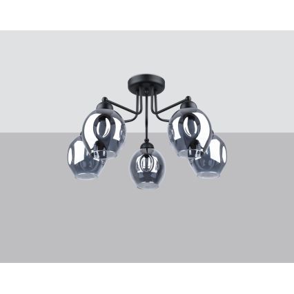 Candeeiro de teto com haste FILLAN 5xE27/60W/230V preto
