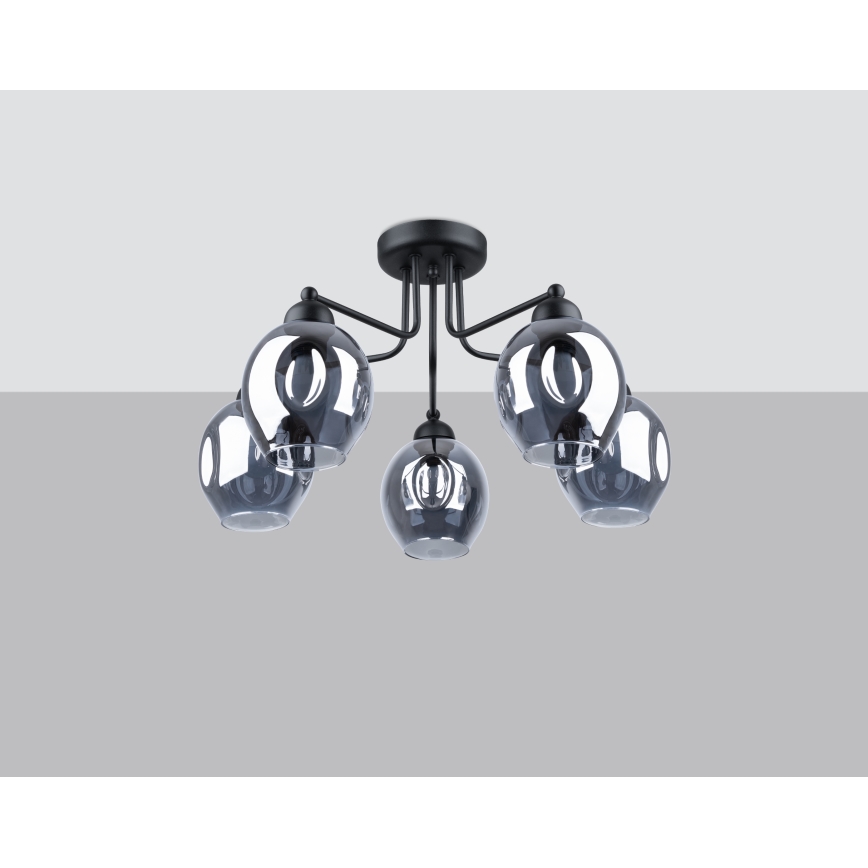 Candeeiro de teto com haste FILLAN 5xE27/60W/230V preto