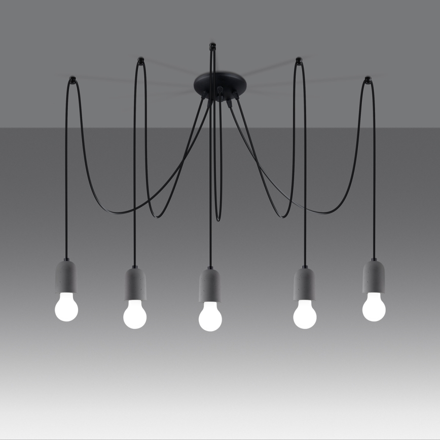Candeeiro suspenso NESO 5xE27/15W/230V aranha betão
