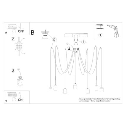 Candeeiro suspenso NESO 7xE27/15W/230V aranha betão