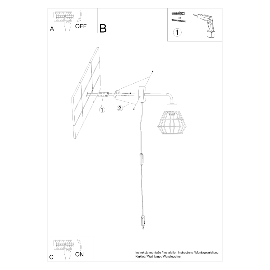Candeeiro de parede SUBA 1xE27/15W/230V preto