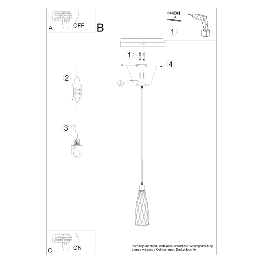 Candelabro suspenso SUBA 1xE27/15W/230V preto