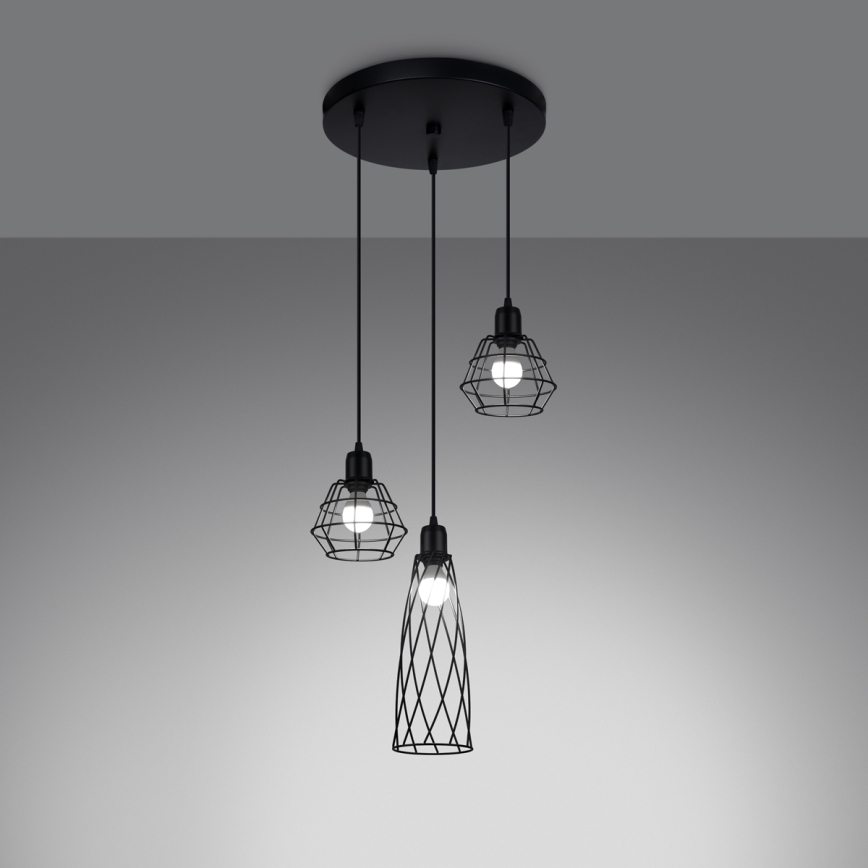 Candelabro suspenso SUBA 3xE27/15W/230V preto
