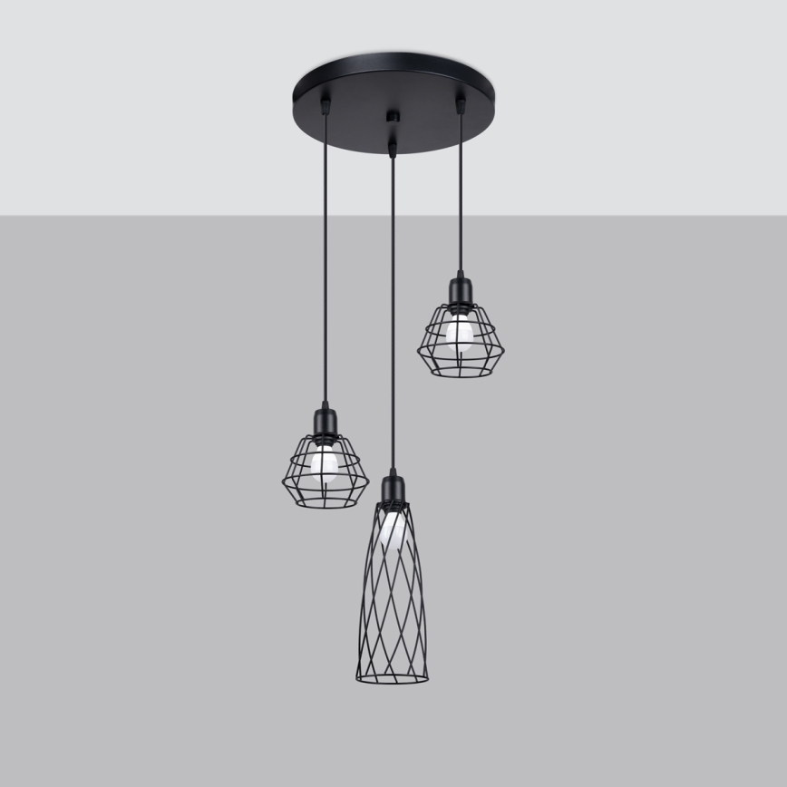 Candelabro suspenso SUBA 3xE27/15W/230V preto