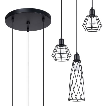 Candelabro suspenso SUBA 3xE27/15W/230V preto