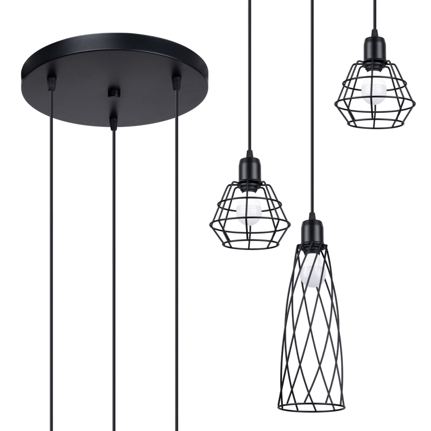 Candelabro suspenso SUBA 3xE27/15W/230V preto