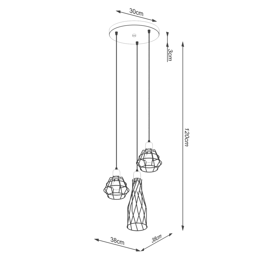 Candelabro suspenso SUBA 3xE27/15W/230V preto