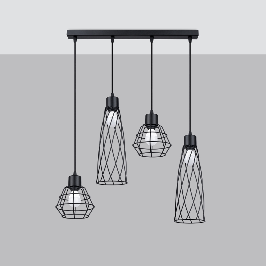 Candelabro suspenso SUBA 4xE27/15W/230V preto