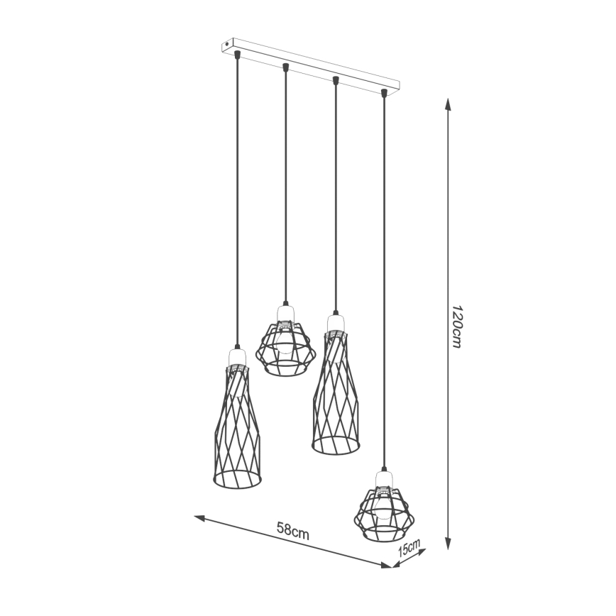 Candelabro suspenso SUBA 4xE27/15W/230V preto