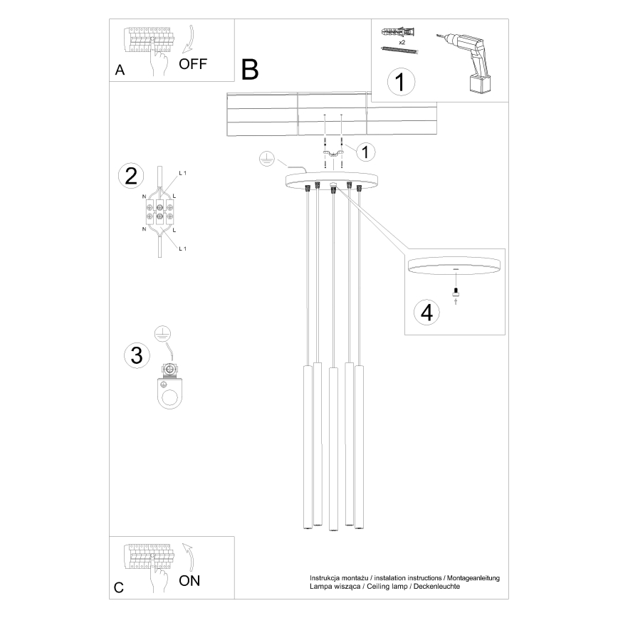 Candelabro suspenso PASTELO 5xG9/8W/230V branco