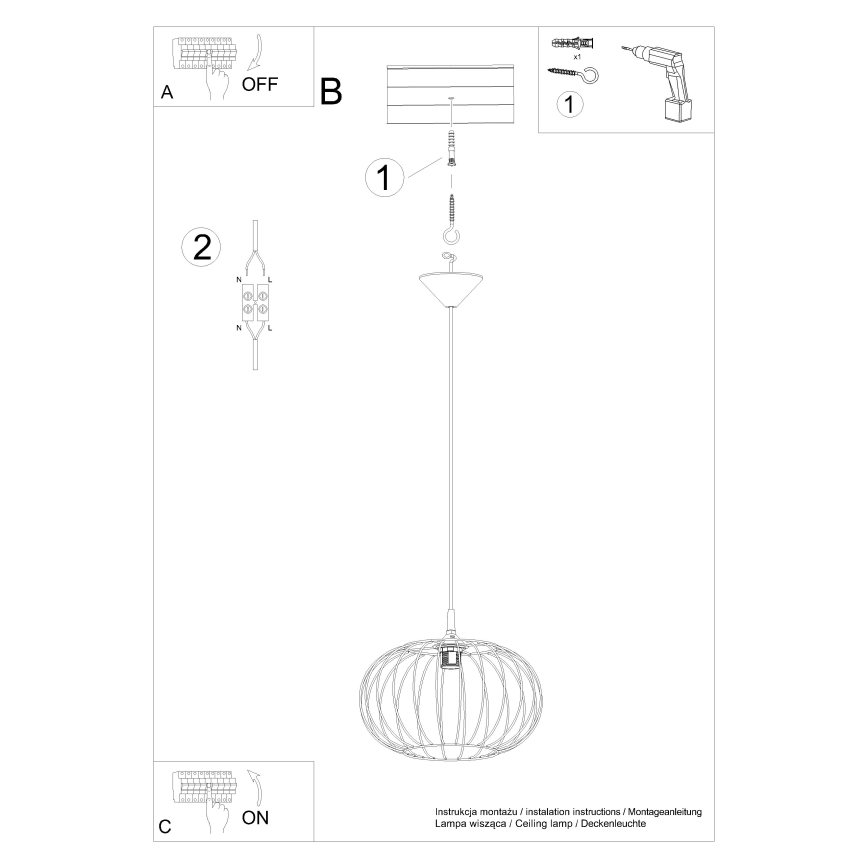 Candelabro suspenso TSUNO 1xE27/15W/230V preto