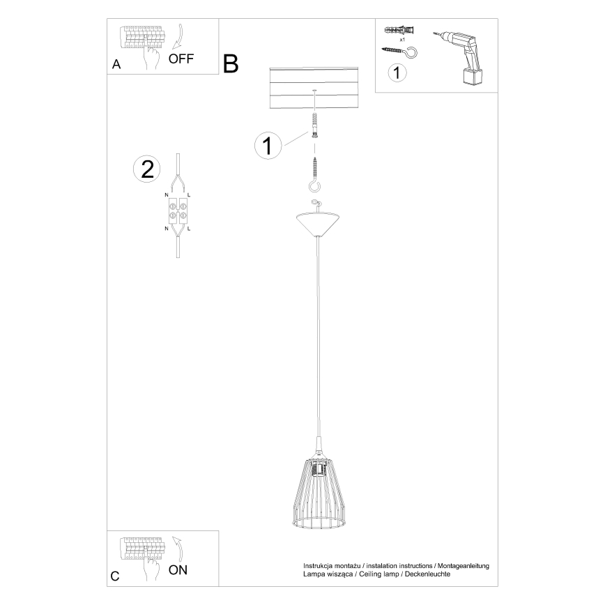 Candelabro suspenso LEYO 1xE27/15W/230V preto