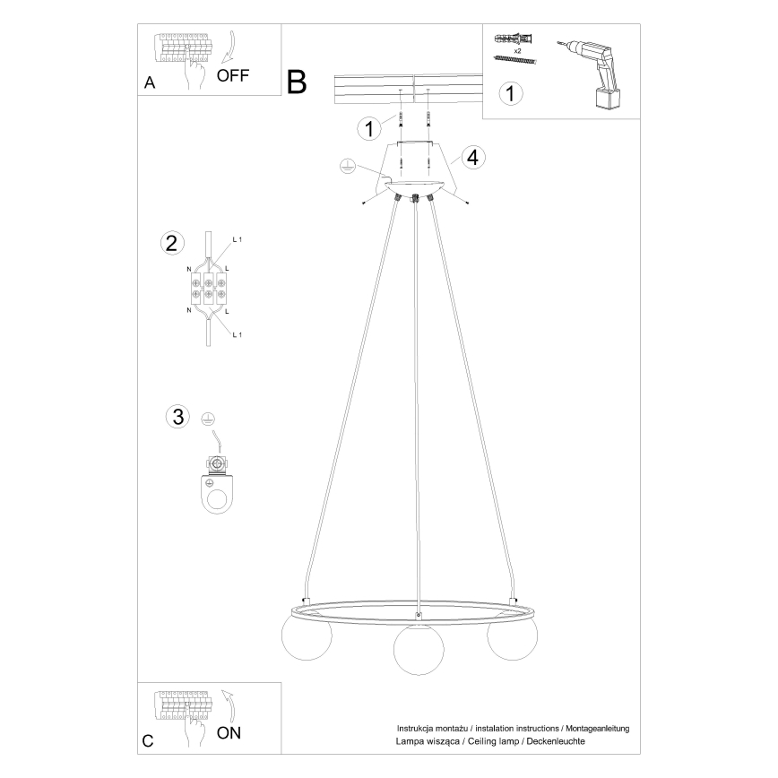 Candelabro suspenso YOLI 3xG9/8W/230V preto