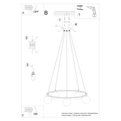 Candelabro suspenso YOLI 5xG9/8W/230V preto