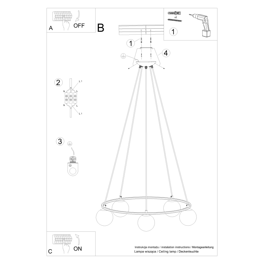 Candelabro suspenso YOLI 5xG9/8W/230V preto