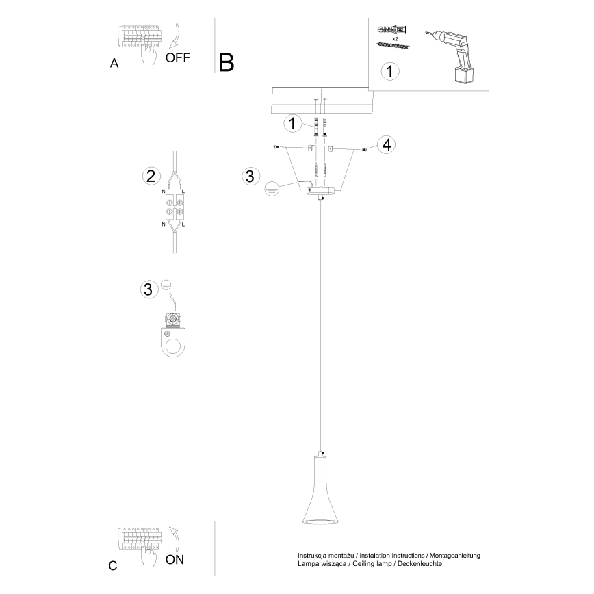 Candelabro suspenso REA 1xE14/12W/230V betão