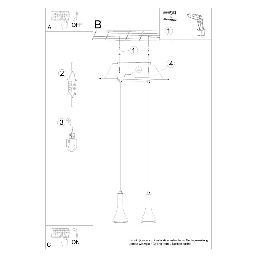 Candelabro suspenso REA 2xE14/12W/230V betão
